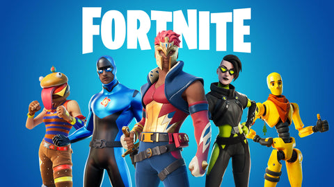 fortnite wallpaper with 5 people dressed up in fun, exciting skins