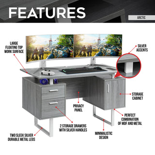 Arctic Grey Gaming Desk