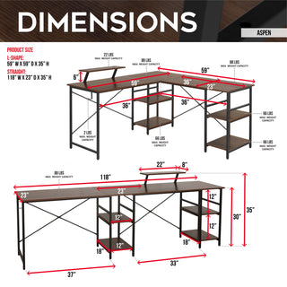 Aspen Walnut L Shape Gaming Desk