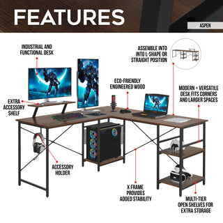 Aspen Walnut L Shape Gaming Desk