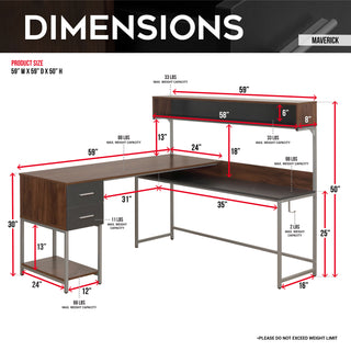 Maverick Walnut L Shape Gaming Desk