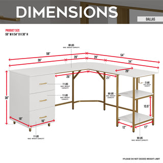 Dallas White L Shape Gaming Desk