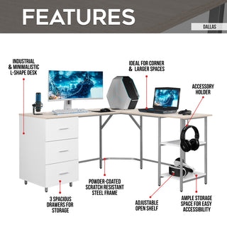 Dallas Sand L Shape Gaming Desk