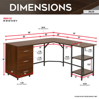 Dallas Walnut L Shape Gaming Desk