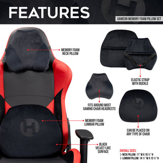 GameON-Black Memory Foam Neck & Lumbar Pillow Set